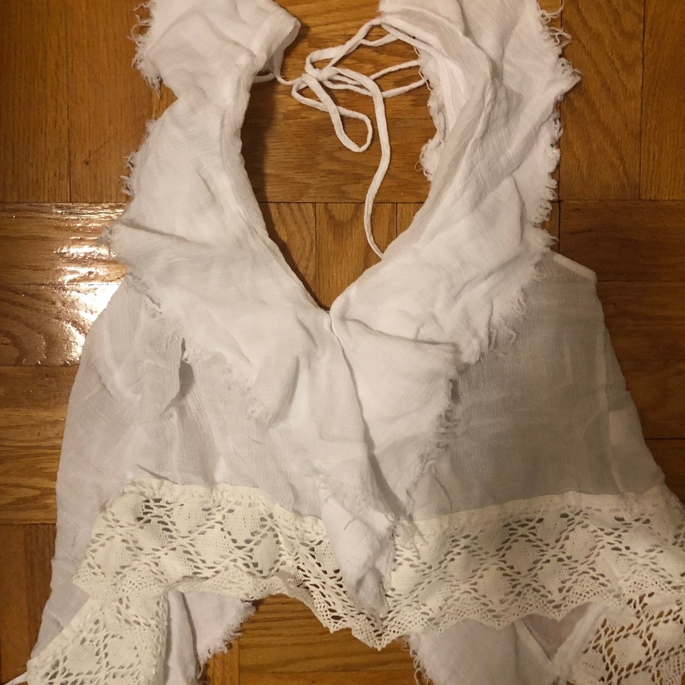 Zara White Flowy Halter Tank
